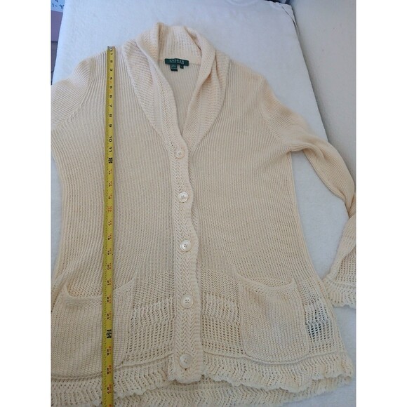 RALPH LAUREN Womens Cardigan Sweater L 100% Linen Creme Button Down  Bohemian - Picture 10 of 16